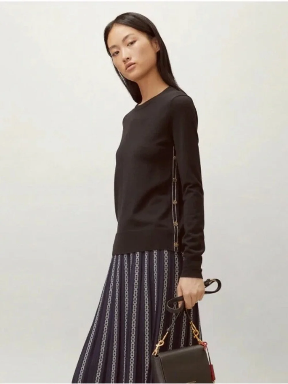 Tory Burch NWT Madeline Pullover Sweater Womens Sz Small Black 100% Merino Wool